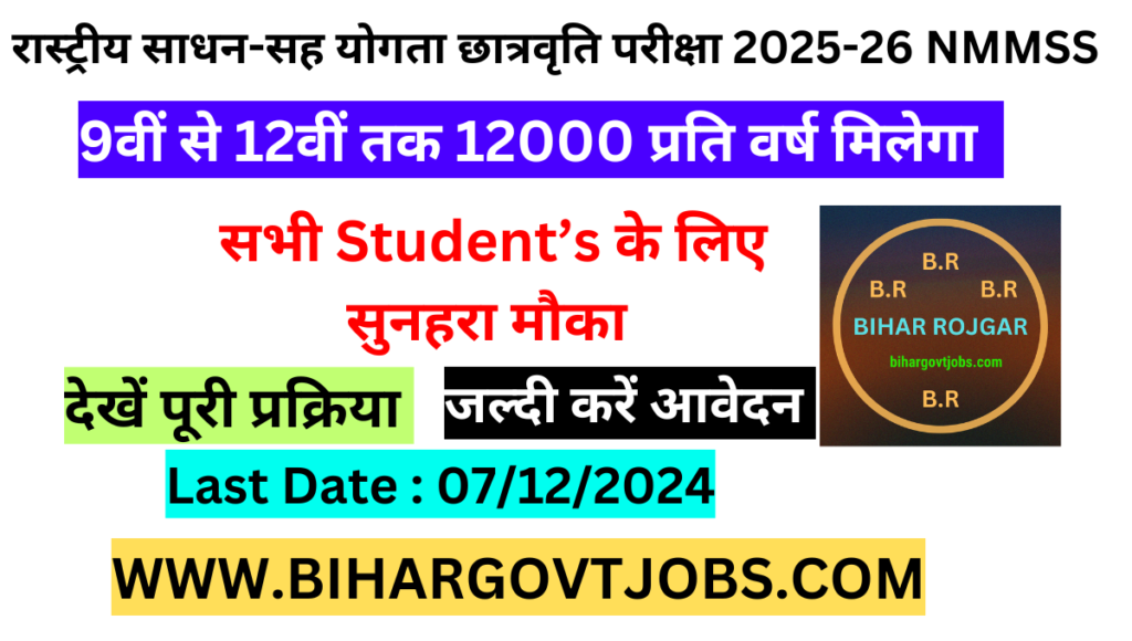Bihar NMMSS Scholarship 2025-26 Apply Online