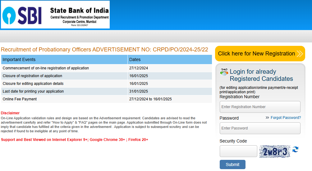 SBI PO New Recruitment 2024 Apply online