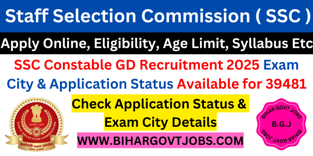SSC GD Constable 2025 Exam City and Application Status 