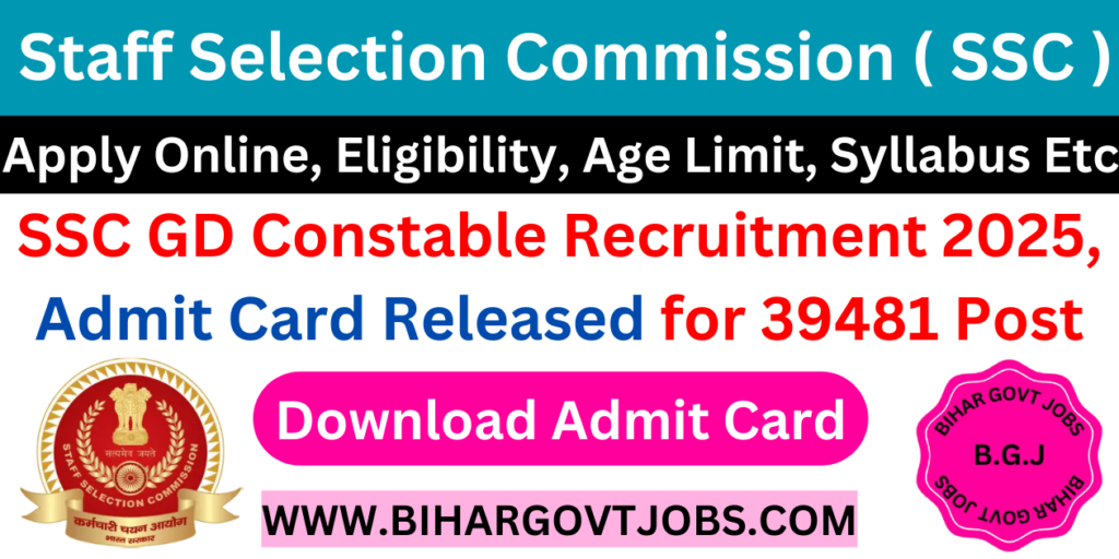SSC Constable GD Admit Card 2025 Download