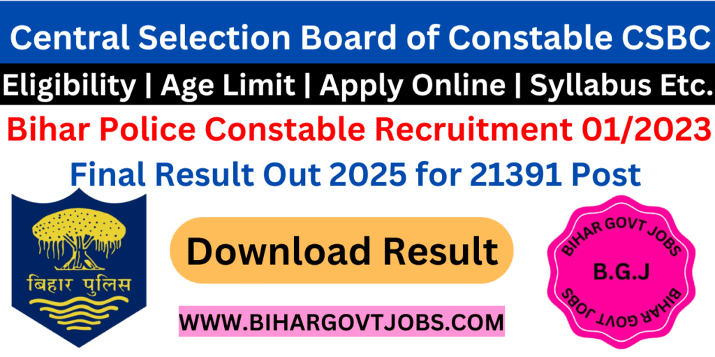 Bihar Police Constable 01/2023 Final Result 2025 Out