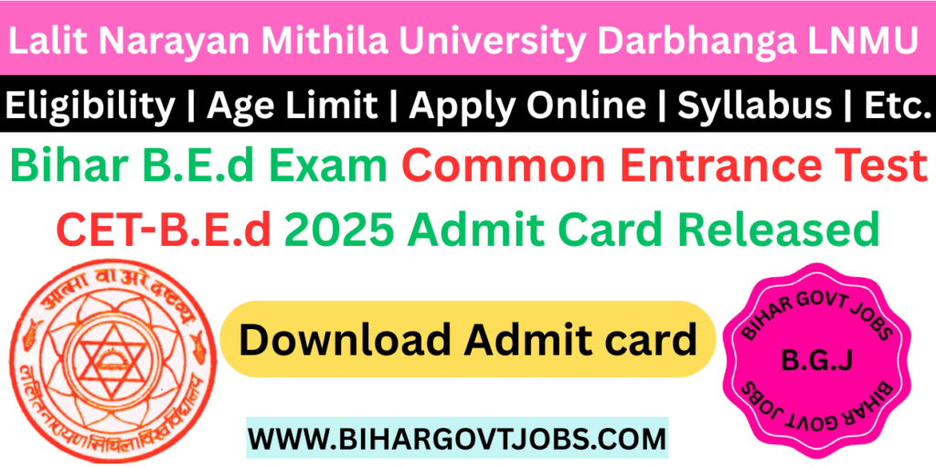 Bihar CET BEd Exam Admit Card Download 2025