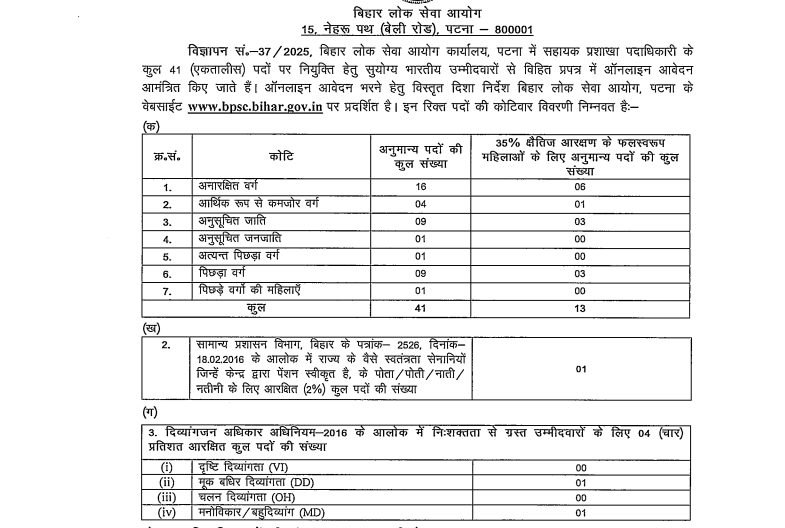 BPSC Assistant Section Officer ASO Online Form 2025