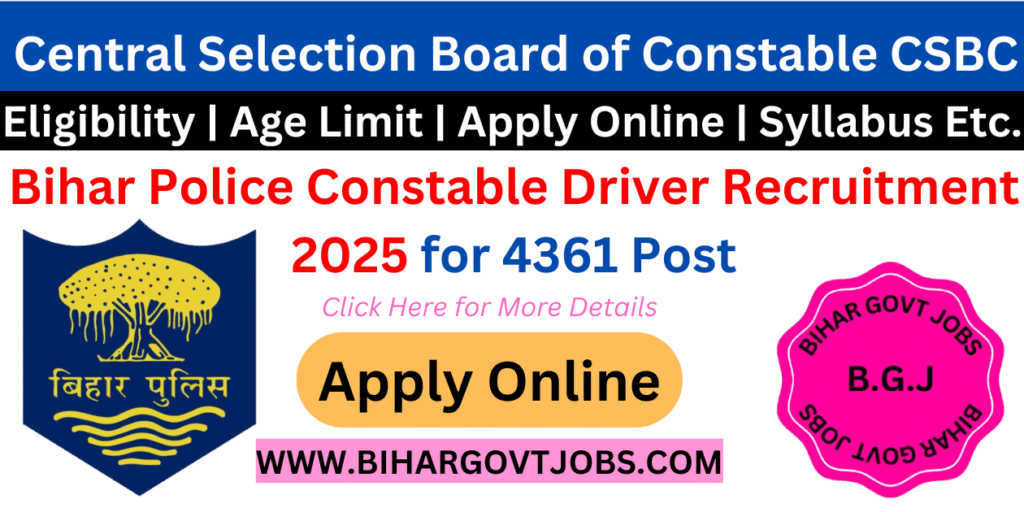 Bihar Police Constable Driver Online form 2025