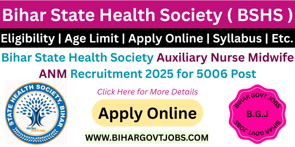 Bihar SHS ANM Recruitment Online Form 2025